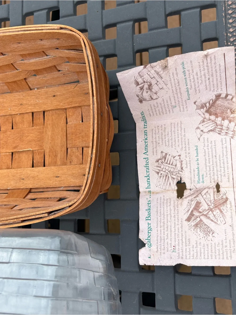 Longaberger Handwoven Rectangular Basket with plastic liner